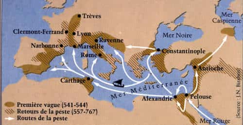 Carte de la peste du VIème siècle après J.C