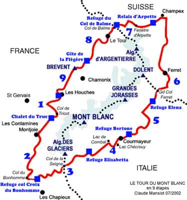 Tour du mont Blanc. © Carte Claude Mansiot