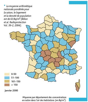 Carte de France du radon dans les habitations ©IRSN
