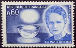Timbre en l’honneur de Marie Curie émis en 1967 pour le centenaire de sa naissance