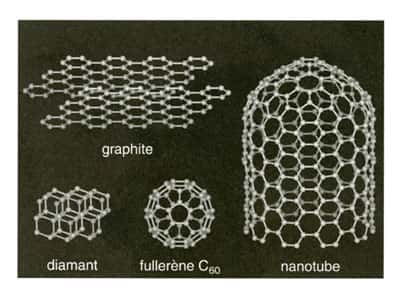Fig 4 : les différentes structures connues du carbone depuis la découverte des fullerènes.