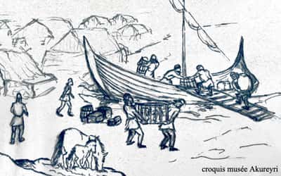 Débarquement viking. © Croquis du musée d’Akureyri