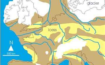 Figure 14 : Carte des paléoenvironnements en Europe lors du dernier maximum glaciaire il y a 20 000 ans. 
