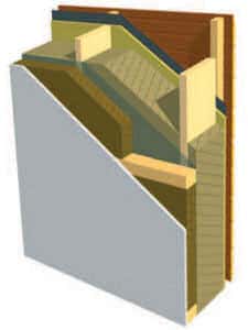 Une ossature bois avec un complément d’isolation par l’intérieur au moyen de panneaux haute densité. © DR