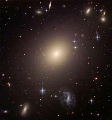 Figure 9 : ESO 325-G004 est une galaxie elliptique. Elle se trouve au cœur d’un amas de galaxies. On pense que les galaxies elliptiques normales se forment par la fusion de deux galaxies spirales. Des galaxies comme celles-ci seraient, elles, le résultat de la fusion de plusieurs galaxies de l’amas. © NASA, ESA et Hubble Heritage.