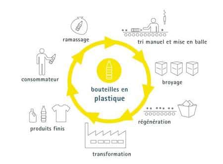 Cycle du recyclage du plastique (PET et PEHD). © Somergie 