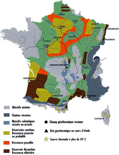 Les ressources géothermiques en France. © Ademe/BRGM