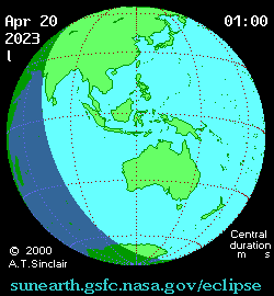 Le parcours de l'éclipse solaire hybride du 20 avril 2023. © Nasa
