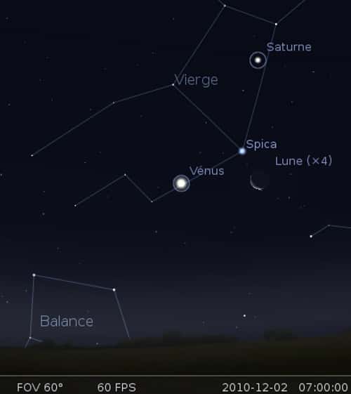 La Lune en rapprochement avec Vénus et l'étoile Spica