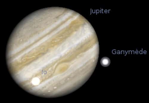 Les satellites Io et Ganymède projettent leur ombre sur Jupiter
