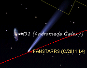La comète Panstarrs en rapprochement avec M31
