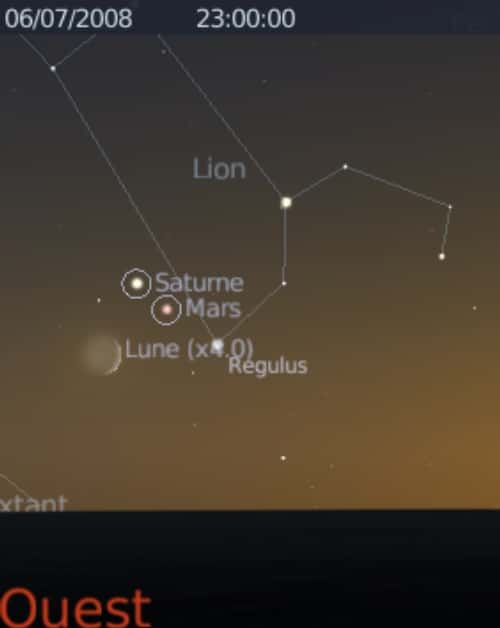 La Lune est proche de Saturne, Mars et de Régulus