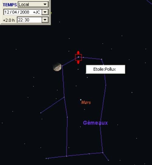 La Lune est en rapprochement avec la planète Mars et l'étoile Pollux