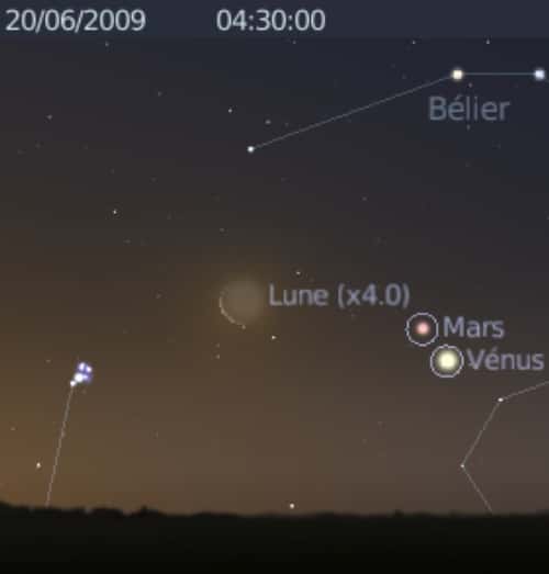 La Lune est en rapprochement avec les Pléiades, et les planètes Mars et Vénus