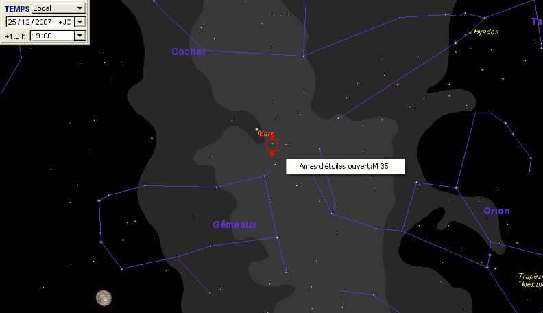La planète Mars passe à proximité de l'amas M35 de la constellation des Gémeaux
