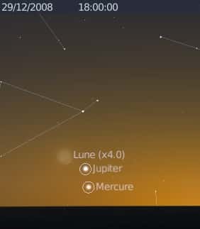 La Lune est en rapprochement avec les planètes Jupiter et Mercure