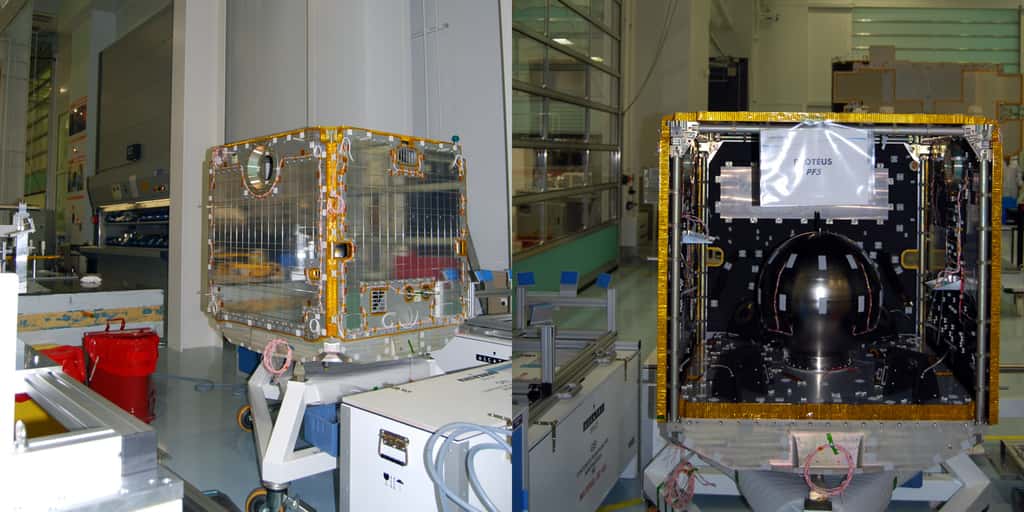 Une plateforme Proteus autour de laquelle est construit le satellite Jason-3. © Rémy Decourt