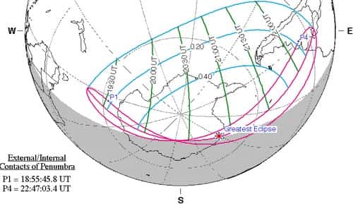 Visibilité de l'éclipse partielle de Soleil du 15 février 2018
