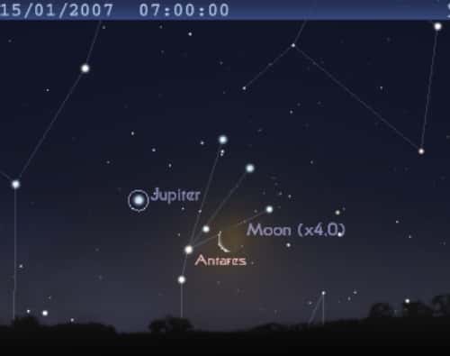 La Lune est en conjonction avec l'étoile Antarès et la planète Jupiter