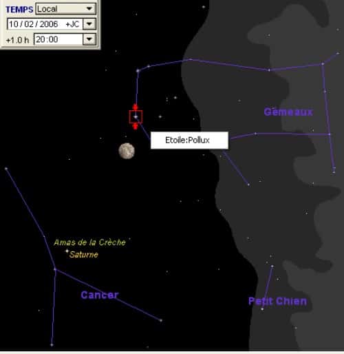La Lune est en conjonction avec l'étoile Pollux La Lune est en conjonction avec l'étoile Pollux