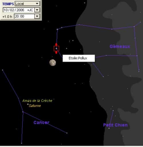 La Lune est en conjonction avec l'étoile Pollux