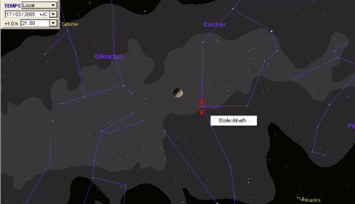 La lune passe à proximité de l'étoile Alnath