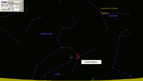 La Lune est en conjonction avec l'étoile Régulus