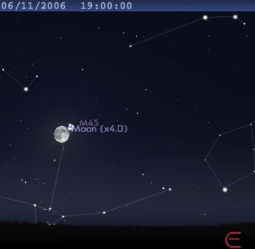 La Lune est conjonction avec les Pléiades (M45)