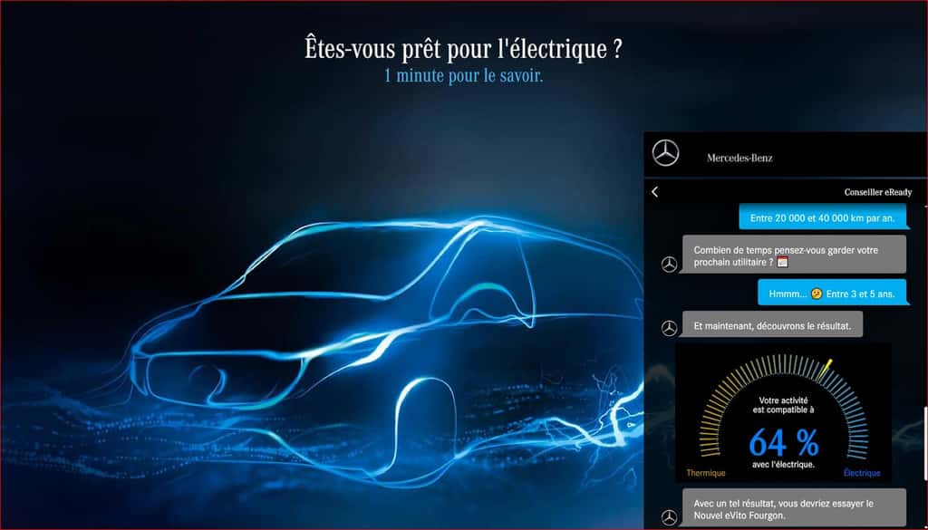 Très rapidement, eReady vous indique si l'acquisition d'un utilitaire électrique est pertinente ou non. © Mercedes