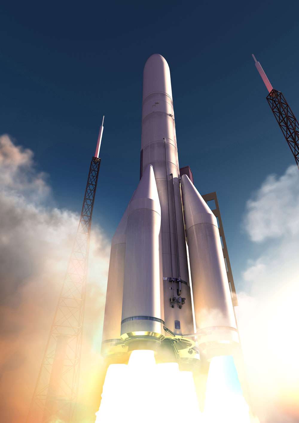 La version à 4 boosters de l'Ariane 6. Capable d'emporter deux satellites, elle se destine aux marchés commerciaux ouverts à la concurrence. © Airbus Safran Launchers 2016