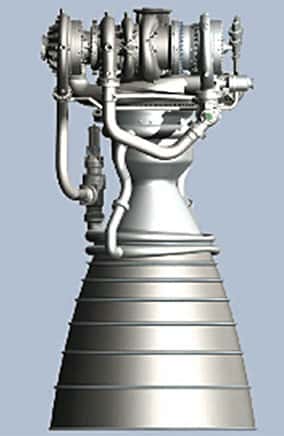 Le moteur BE-4 de Blue Origin en cours de développement. S'il est choisi par ULA, deux BE-4 seront nécessaires pour propulser l'étage principal du Vulcan. © Blue Origin
