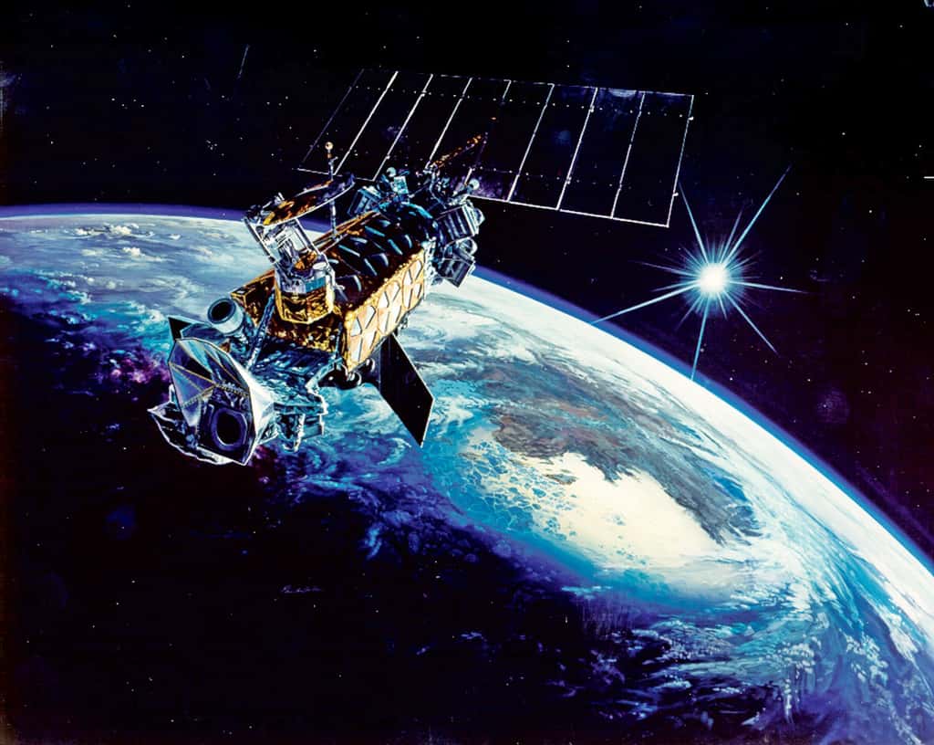 Vue d'artiste d'un satellite militaire de météorologie de la série DMSPF. © USAF
