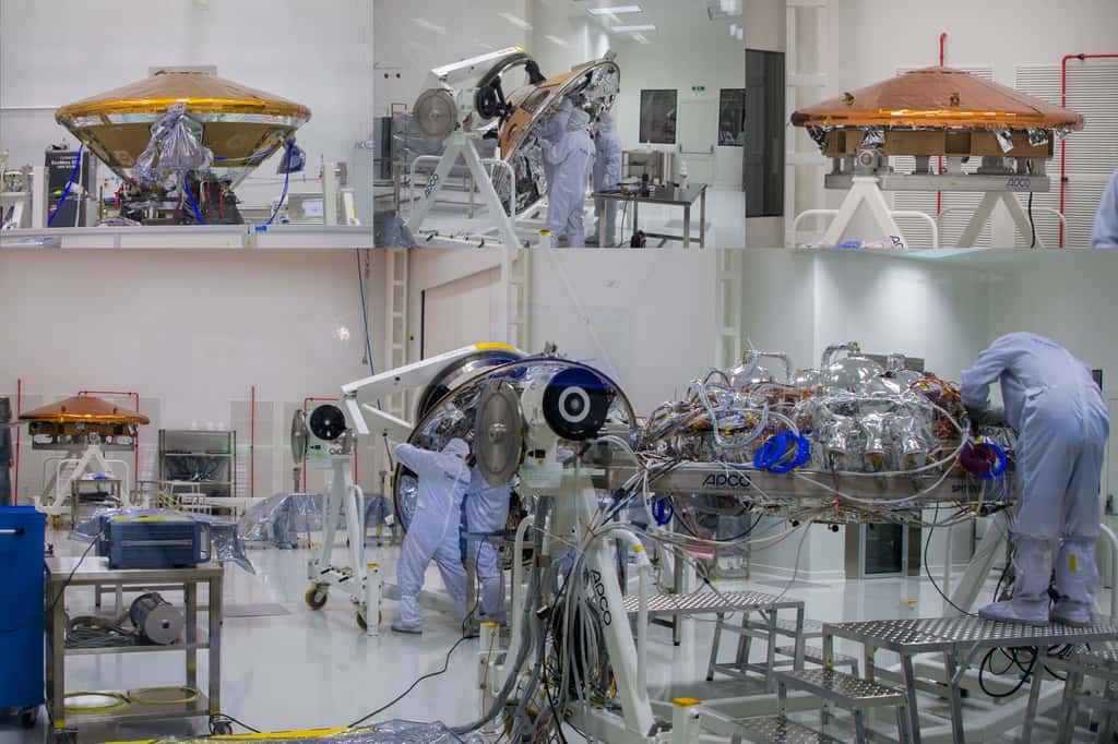 Différentes étapes de la construction de la capsule Schiaparelli. La photographie en haut à gauche la montre entièrement assemblée. © Rémy Decourt
