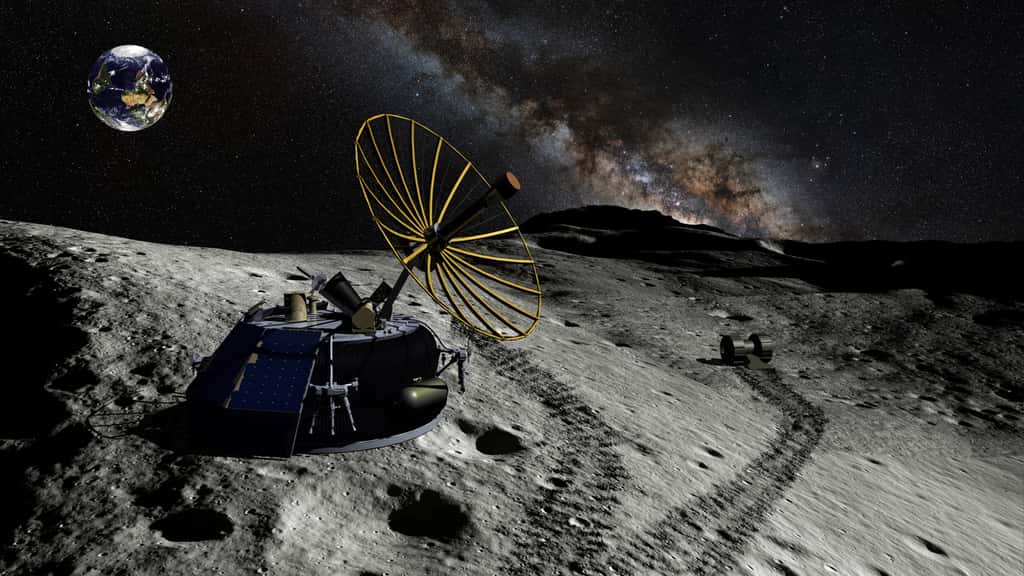 Moon Express, associée à l'association <em>International Lunar Observatory</em>, a toujours en projet d'envoyer le petit télescope ILO sur le pôle sud de la Lune. © Moon Express