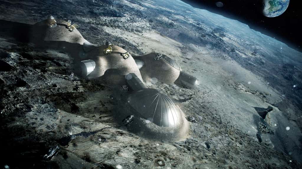 Dans le futur, l'Homme pourrait s'implanter durablement sur le sol lunaire mais aussi s'installer en orbite lunaire. L'ESA se place sur cette double stratégie. © ESA, Foster Partners