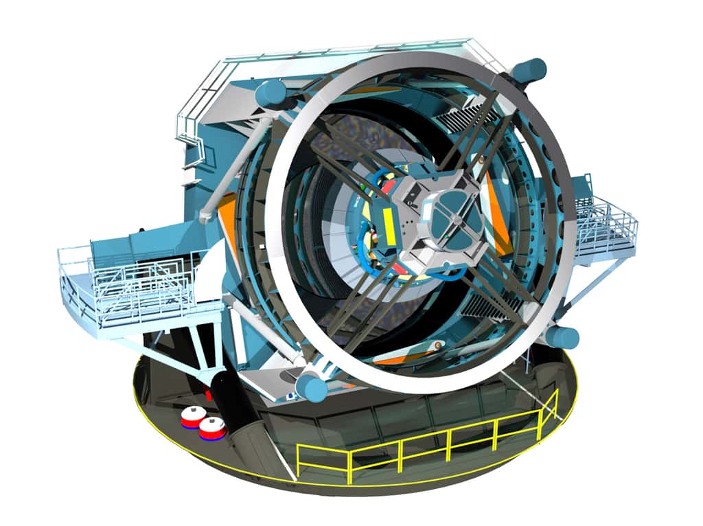La conception inédite du grand télescope LSST repose sur trois miroirs. Le miroir secondaire, de 3,4 mètres, est le plus grand miroir convexe jamais construit. © <em>LSST Science Team</em>