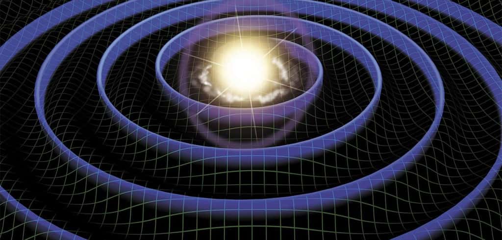 Les ondes gravitationnelles déforment momentanément la trame de l’espace, ce qui produit un effet de rapprochement ou d’éloignement des objets. © P. Wooton, science Photo library