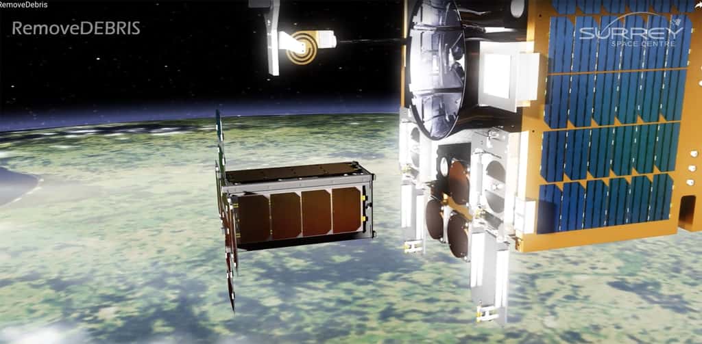 Avec le démonstrateur RemoveDebris, l'Europe veut se doter d'outils capables d'aller désorbiter les débris spatiaux les plus menaçants pour ses satellites. © Surrey Satellite Technology