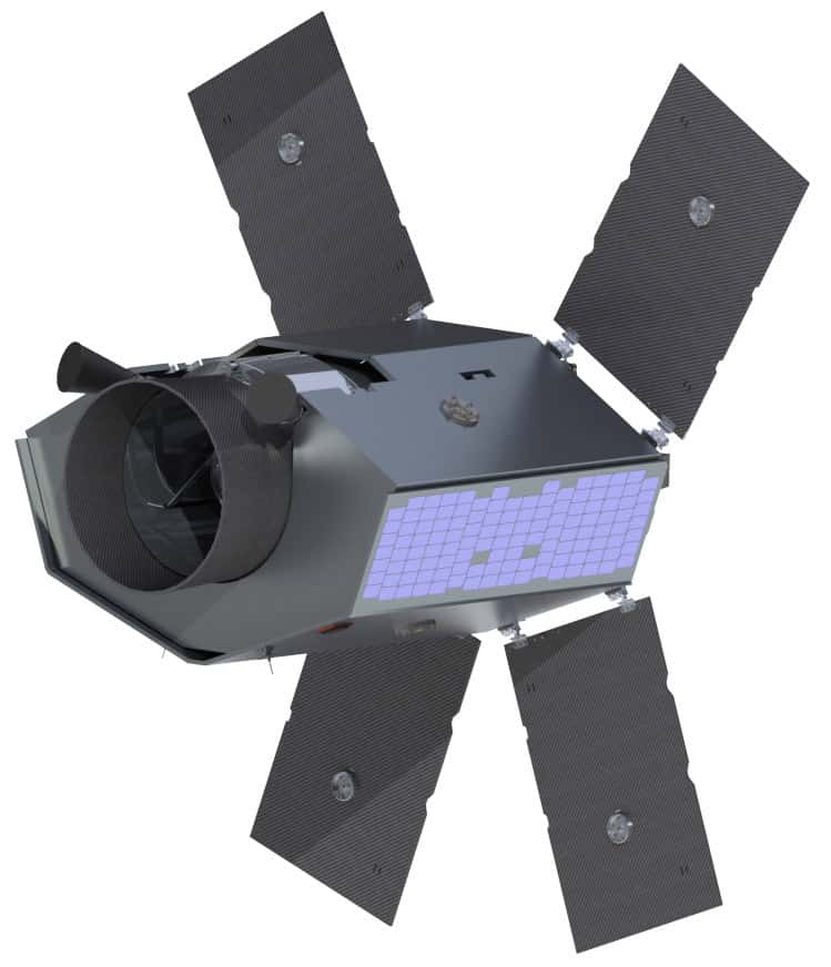 Vue d'artiste du satellite d'astronomie Twinkle, dont le coût est estimé à environ 65 millions d'euros, lancement compris. © SSLT
