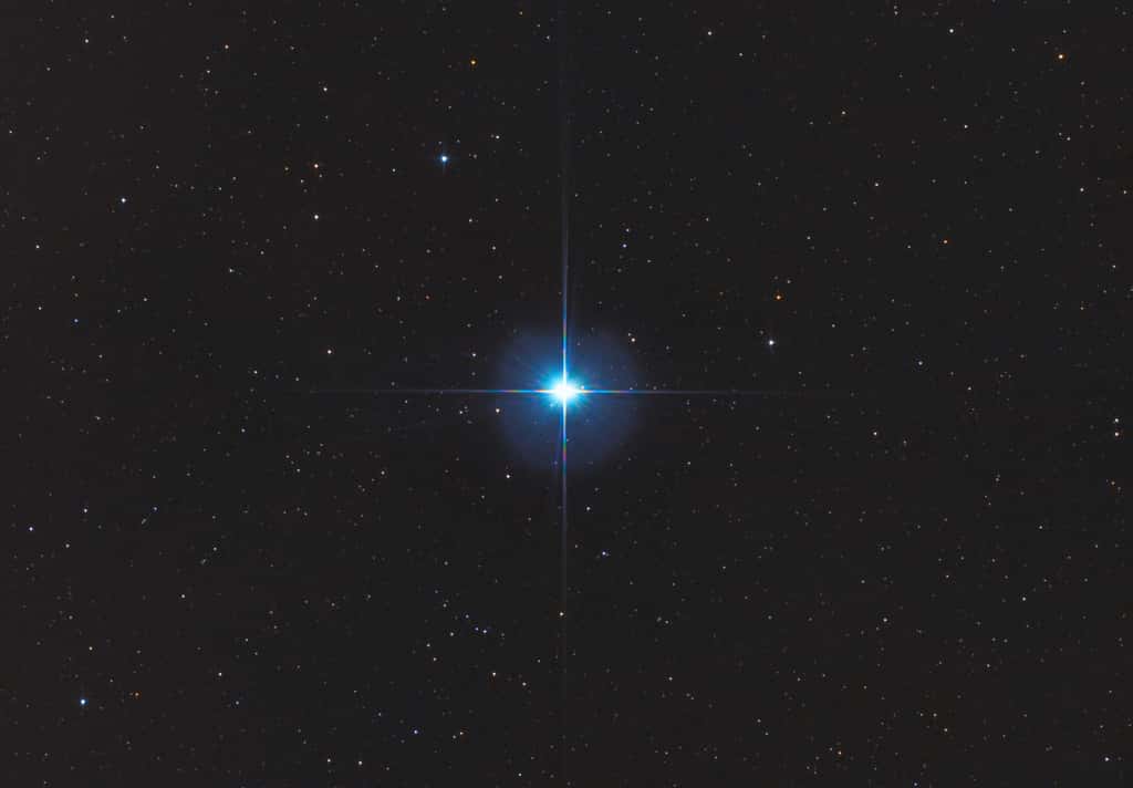 Véga, dans la Lyre, est l'une des étoiles les plus brillantes du ciel terrestre. De type A, elle est deux fois plus massive que le Soleil et luit d'un éclat bleu vif. En raison de la précession de l'équinoxe, Véga joue le rôle de l'étoile polaire (qui indique le pôle nord céleste) tous les 26.000 ans. © infinitalavita, Adobe Stock