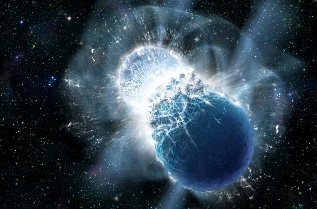 Une vue d'artiste de la collision de deux étoiles à neutrons. © Dana Berry,&nbsp; Sky Works Digital&nbsp;Inc