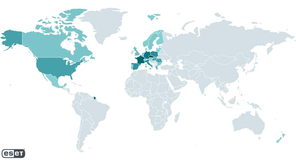 La carte des victimes potentielles. © ESET