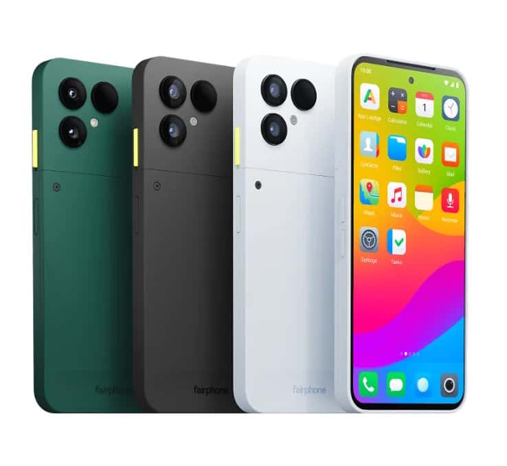 Le <em>Fairphone 6</em> dans ses trois coloris. © Fairphone