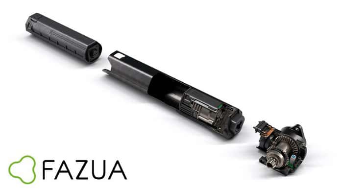 Le module Evation de la marque allemande Fazua comporte un ensemble batterie-moteur amovible qui vient se connecter au module pédalier. © Fazua