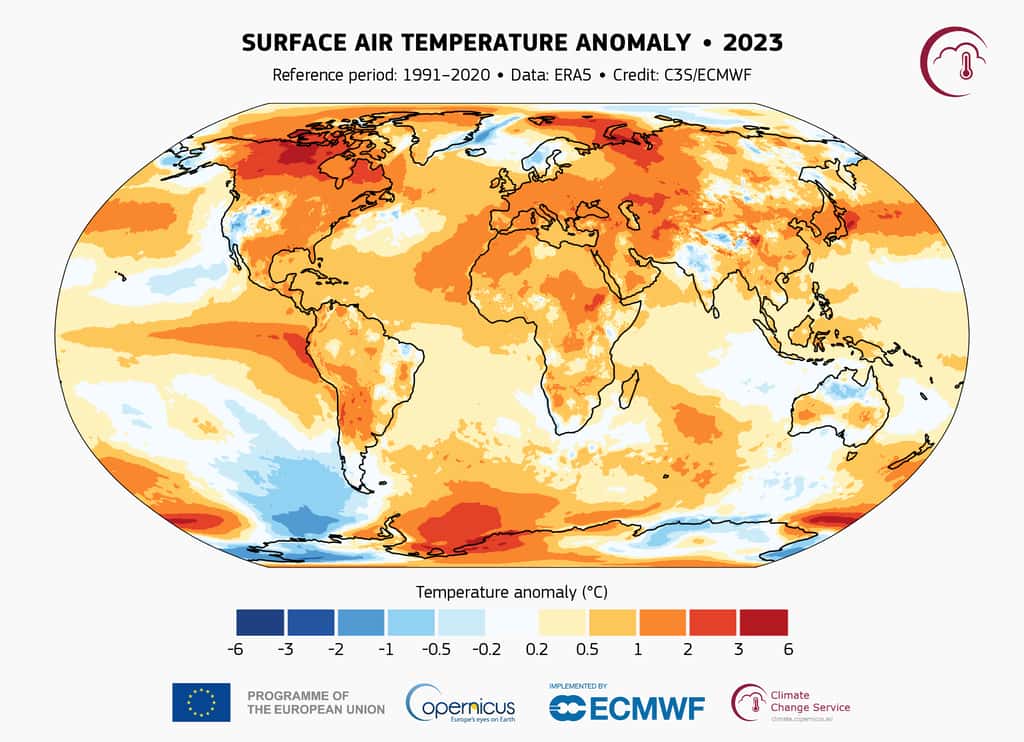 La quasi-totalité du monde est concernée par une chaleur au-dessus de la norme en 2023. © Copernicus