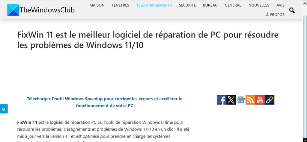  La page Web de FixWin du Windows Club – le texte a été traduit en français en utilisant l’option ad hoc de Google Chrome. © Windows Club