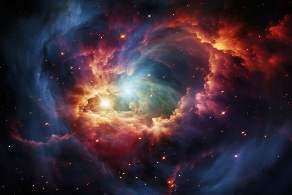 Les étoiles se forment par effondrement gravitationnel d'un géant nuage de gaz et de poussières interstellaires. © ChaoticDesignStudio, Adobe Stock