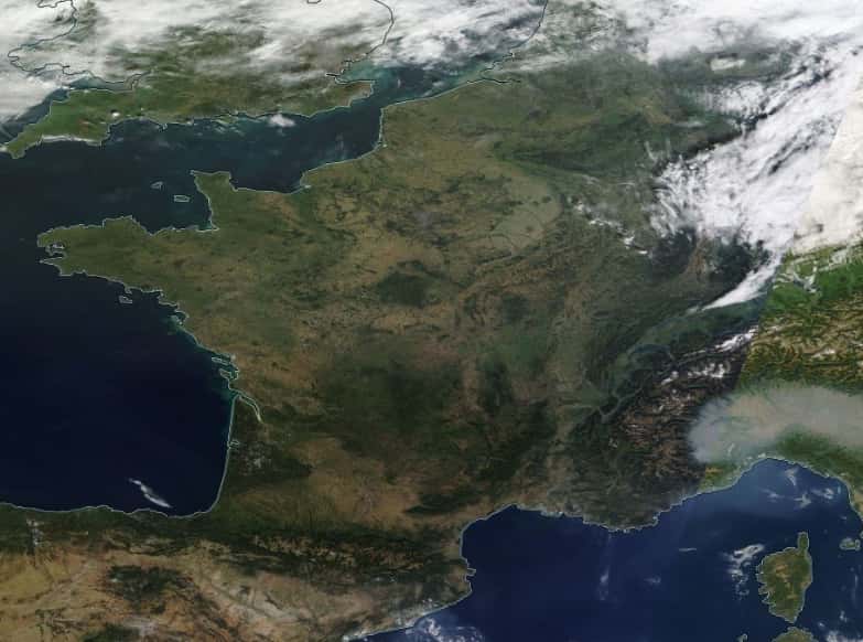 La France, vue de l'espace, le 7 octobre 2023, sous le blocage anticylconique. @ Nasa