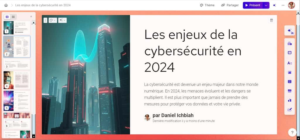 Gamma.app a généré la présentation demandée dans le style souhaité. © Gamma.app