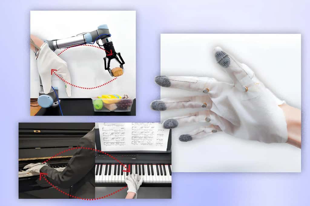 Ces gants contiennent des capteurs et des actionneurs pour enregistrer les pressions des doigts et guider les mouvements d’un « élève ». © MIT